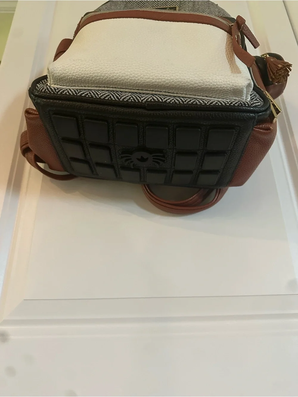 Itzy Ritzy Black, Brown & White Herringbone Mini Backpack